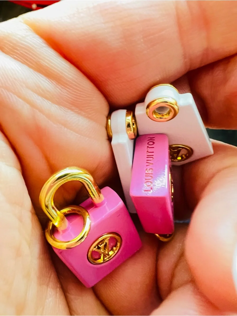 Pink and White Unbranded lock & Tag Charms - Gold Accentset of 4 bundle
